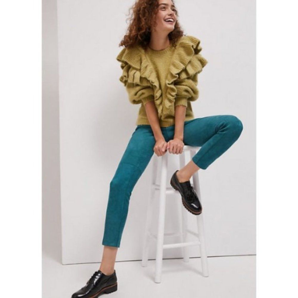 NWT Anthropologie Arden Slim Turquoise Faux Suede Pants | M